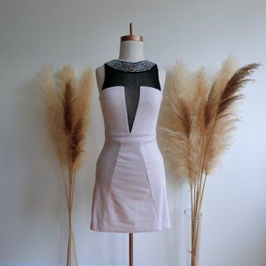 Nude Pink Beaded Mini Dress